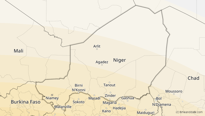 A map of Niger, showing the path of the 2. Aug 2046 Totale Sonnenfinsternis