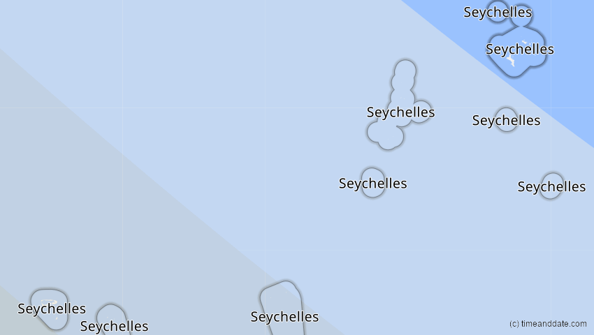 A map of Seychellen, showing the path of the 2. Aug 2046 Totale Sonnenfinsternis