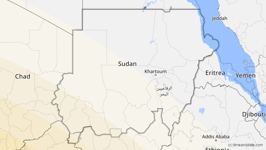A map of Sudan, showing the path of the 2. Aug 2046 Totale Sonnenfinsternis