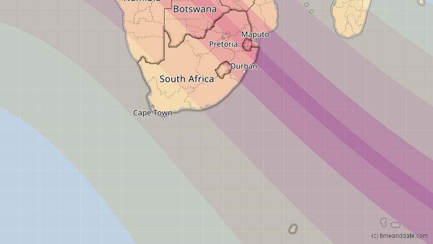 A map of Südafrika, showing the path of the 2. Aug 2046 Totale Sonnenfinsternis