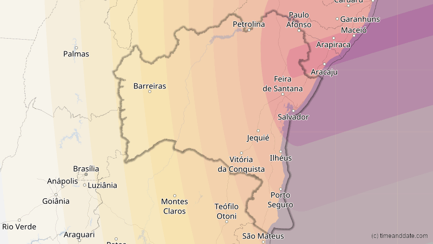 A map of Bahia, Brasilien, showing the path of the 2. Aug 2046 Totale Sonnenfinsternis