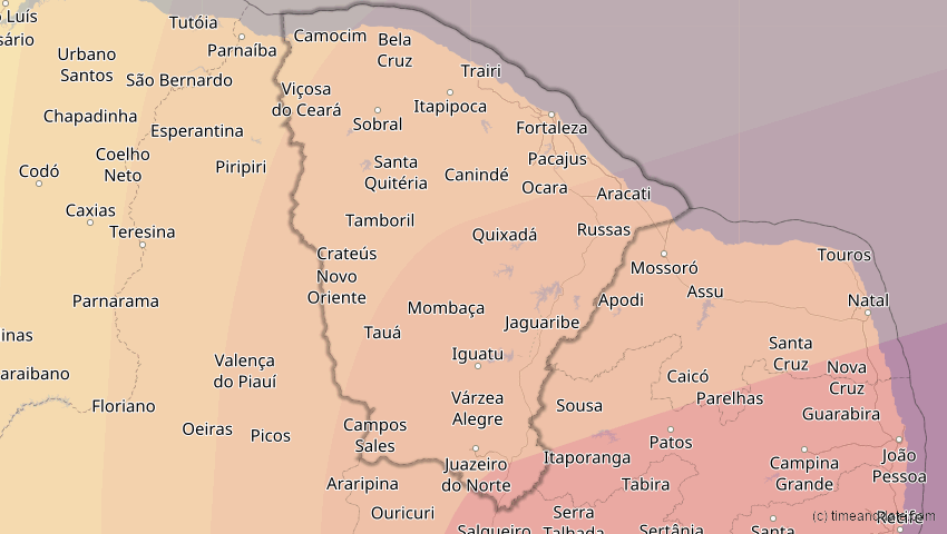 A map of Ceará, Brasilien, showing the path of the 2. Aug 2046 Totale Sonnenfinsternis