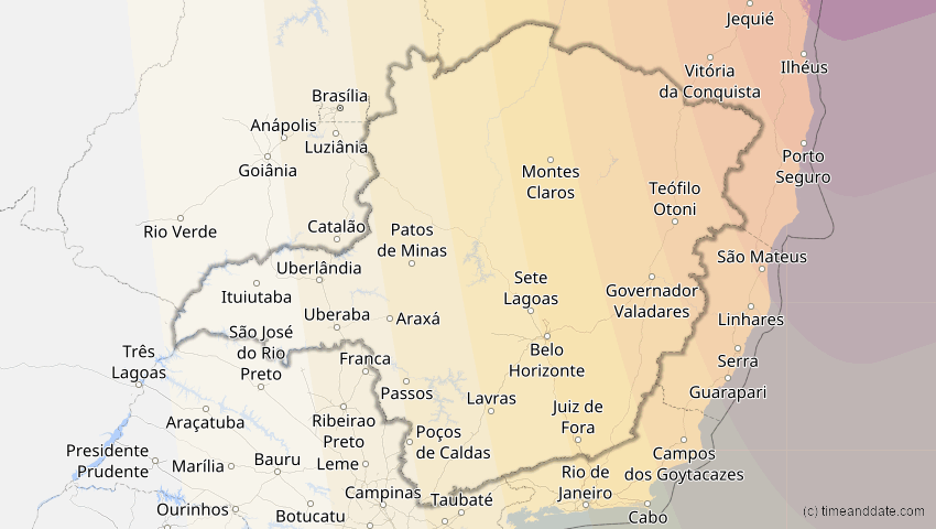 A map of Minas Gerais, Brasilien, showing the path of the 2. Aug 2046 Totale Sonnenfinsternis