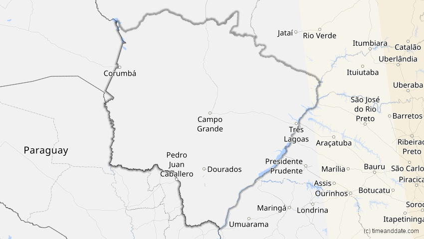 A map of Mato Grosso do Sul, Brasilien, showing the path of the 2. Aug 2046 Totale Sonnenfinsternis