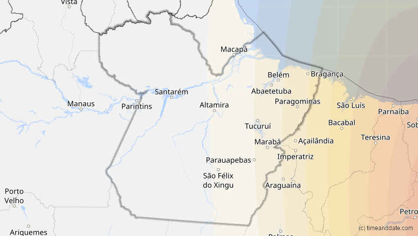 A map of Pará, Brasilien, showing the path of the 2. Aug 2046 Totale Sonnenfinsternis