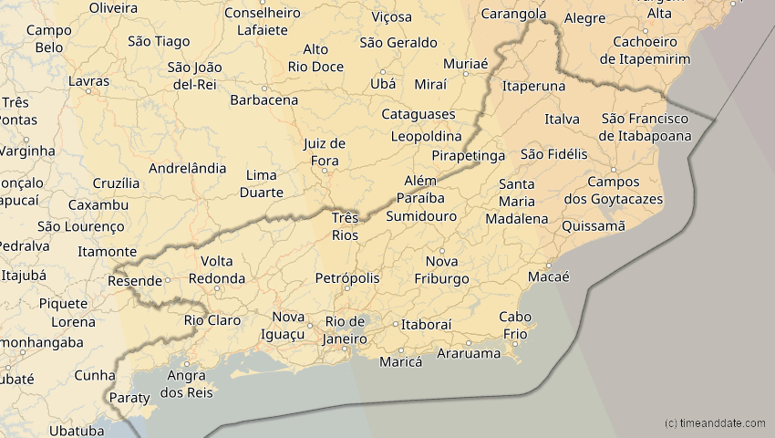 A map of Rio de Janeiro, Brasilien, showing the path of the 2. Aug 2046 Totale Sonnenfinsternis