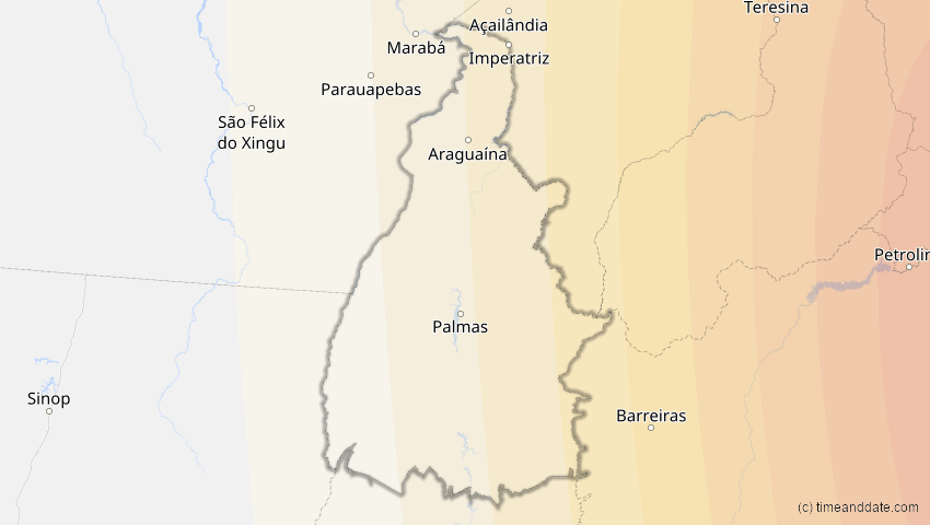A map of Tocantins, Brasilien, showing the path of the 2. Aug 2046 Totale Sonnenfinsternis