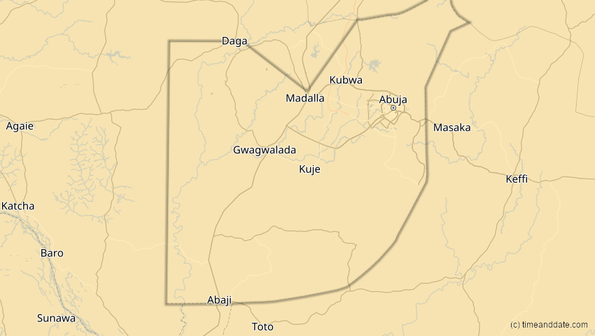 A map of Federal Capital Territory, Nigeria, showing the path of the 2. Aug 2046 Totale Sonnenfinsternis