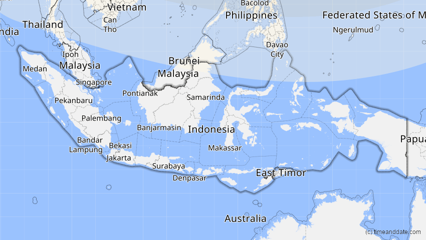 A map of Indonesien, showing the path of the 26. Jan 2047 Partielle Sonnenfinsternis