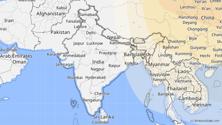 A map of Indien, showing the path of the 26. Jan 2047 Partielle Sonnenfinsternis