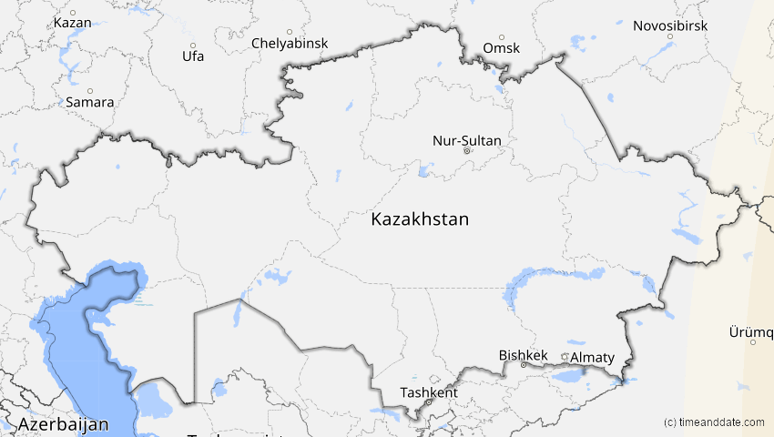 A map of Kasachstan, showing the path of the 26. Jan 2047 Partielle Sonnenfinsternis