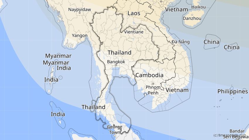 A map of Thailand, showing the path of the 26. Jan 2047 Partielle Sonnenfinsternis