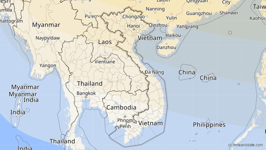 A map of Vietnam, showing the path of the 26. Jan 2047 Partielle Sonnenfinsternis