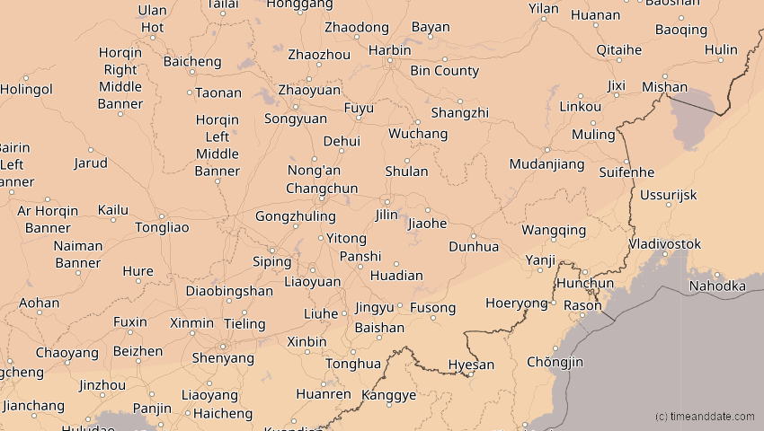 A map of Jilin, China, showing the path of the 26. Jan 2047 Partielle Sonnenfinsternis