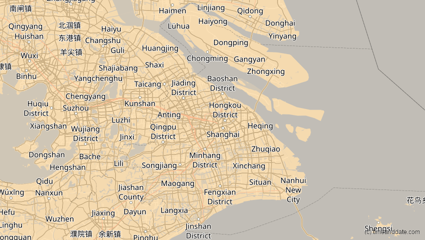 A map of Shanghai, China, showing the path of the 26. Jan 2047 Partielle Sonnenfinsternis