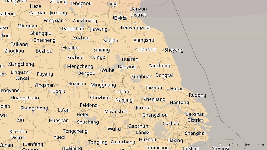 A map of Jiangsu, China, showing the path of the 26. Jan 2047 Partielle Sonnenfinsternis