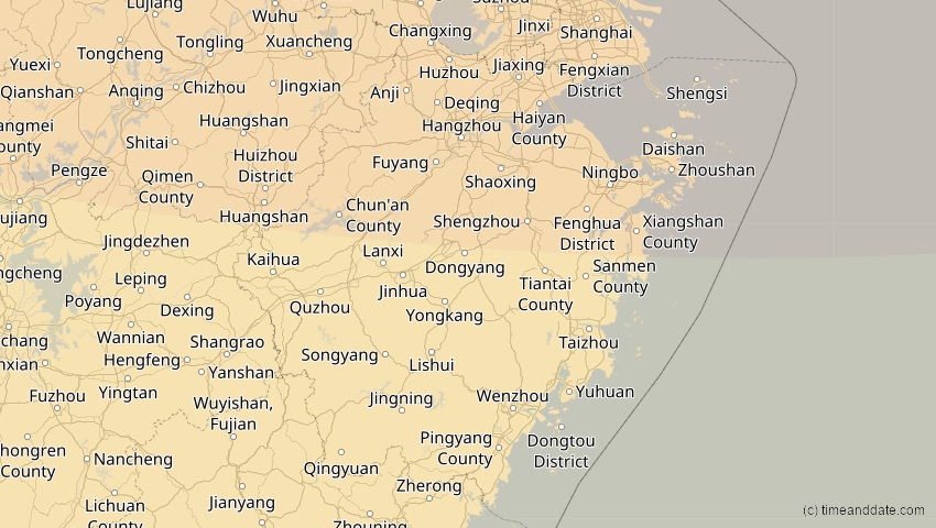 A map of Zhejiang, China, showing the path of the 26. Jan 2047 Partielle Sonnenfinsternis