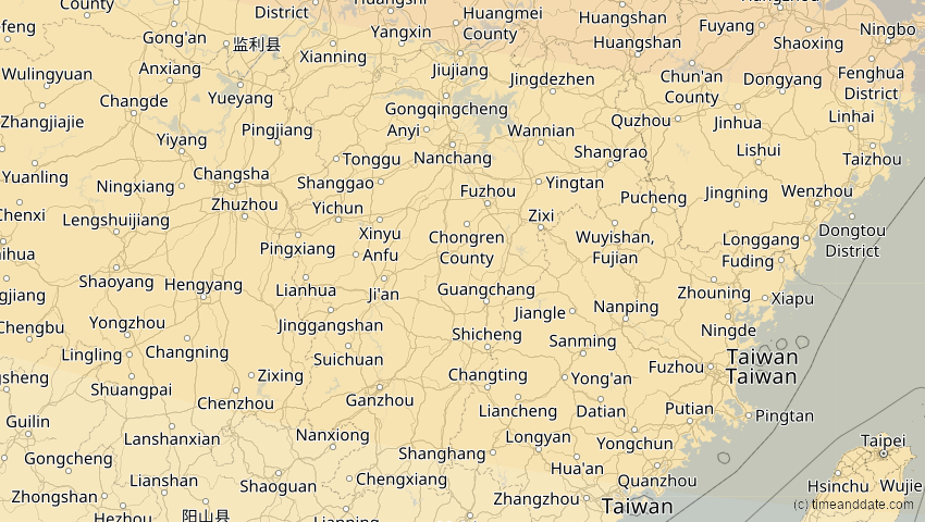 A map of Jiangxi, China, showing the path of the 26. Jan 2047 Partielle Sonnenfinsternis