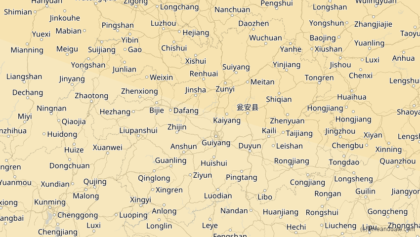 A map of Guizhou, China, showing the path of the 26. Jan 2047 Partielle Sonnenfinsternis
