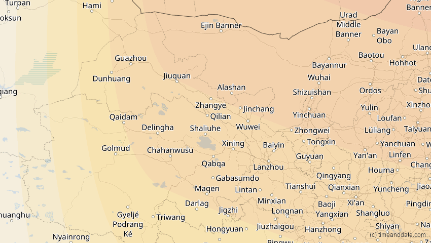 A map of Gansu, China, showing the path of the 26. Jan 2047 Partielle Sonnenfinsternis
