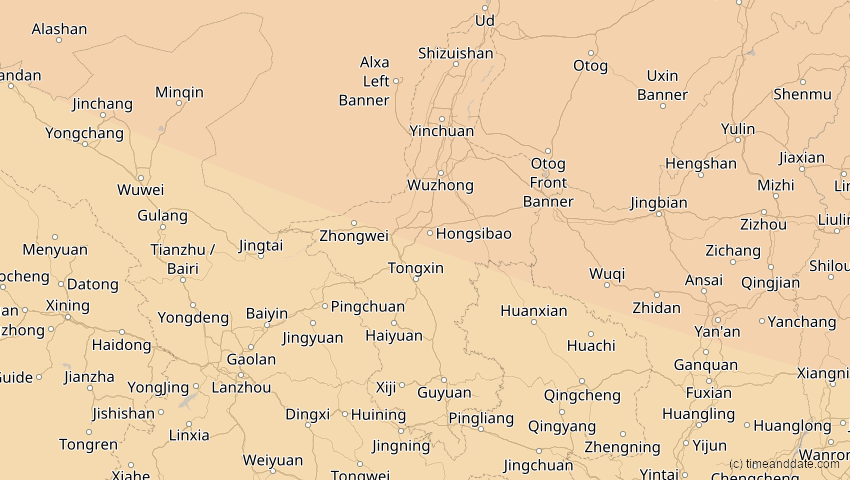 A map of Ningxia, China, showing the path of the 26. Jan 2047 Partielle Sonnenfinsternis
