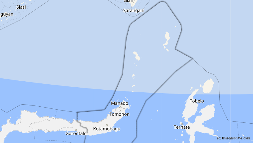 A map of Sulawesi Utara, Indonesien, showing the path of the 26. Jan 2047 Partielle Sonnenfinsternis