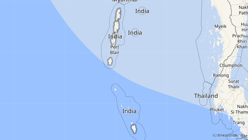 A map of Andamanen und Nikobaren, Indien, showing the path of the 26. Jan 2047 Partielle Sonnenfinsternis