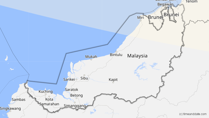 A map of Sarawak, Malaysia, showing the path of the 26. Jan 2047 Partielle Sonnenfinsternis