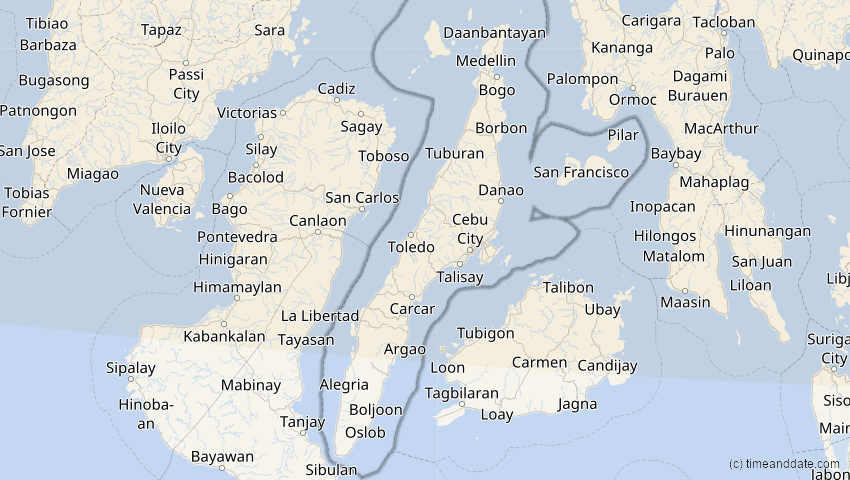 A map of Cebu, Philippinen, showing the path of the 26. Jan 2047 Partielle Sonnenfinsternis