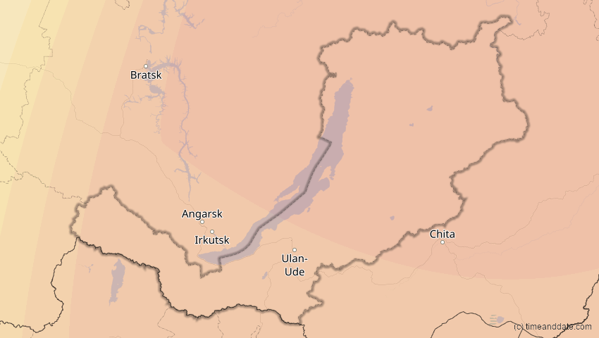 A map of Burjatien, Russland, showing the path of the 26. Jan 2047 Partielle Sonnenfinsternis