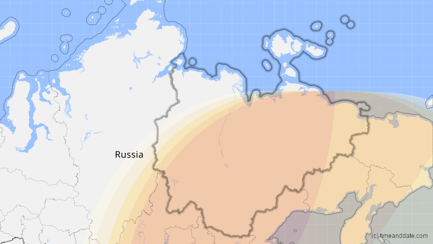 A map of Sacha (Jakutien), Russland, showing the path of the 26. Jan 2047 Partielle Sonnenfinsternis