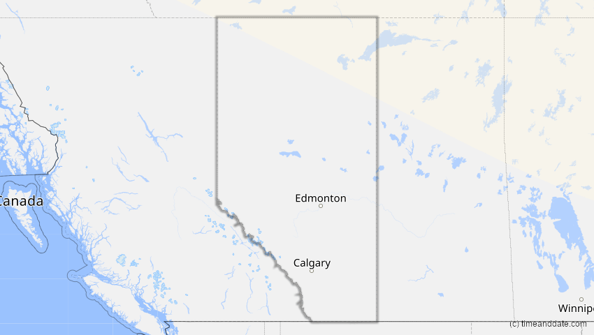 A map of Alberta, Kanada, showing the path of the 23. Jun 2047 Partielle Sonnenfinsternis