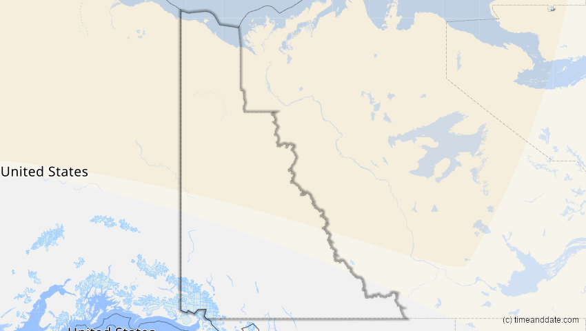 A map of Yukon, Kanada, showing the path of the 23. Jun 2047 Partielle Sonnenfinsternis