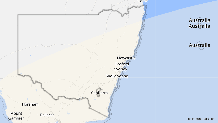 A map of New South Wales, Australien, showing the path of the 23. Jul 2047 Partielle Sonnenfinsternis