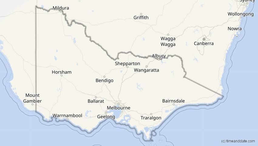 A map of Victoria, Australien, showing the path of the 23. Jul 2047 Partielle Sonnenfinsternis