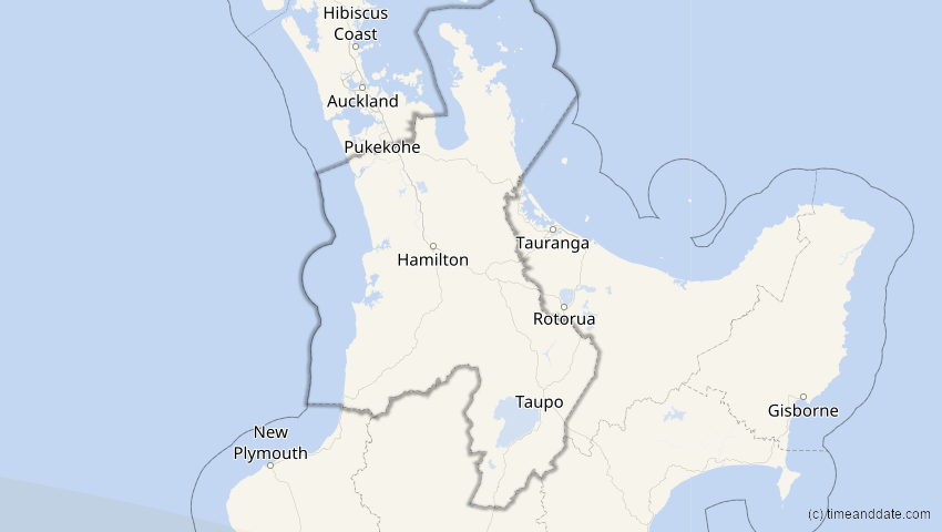 A map of Waikato, Neuseeland, showing the path of the 23. Jul 2047 Partielle Sonnenfinsternis
