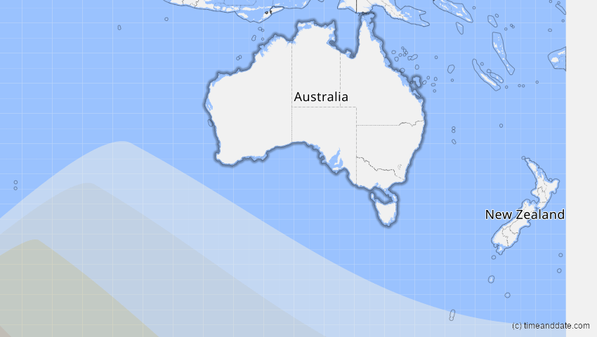 A map of Australien, showing the path of the 17. Dez 2047 Partielle Sonnenfinsternis