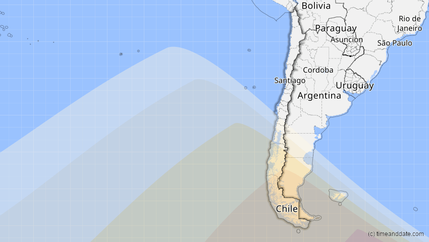 A map of Chile, showing the path of the 16. Dez 2047 Partielle Sonnenfinsternis