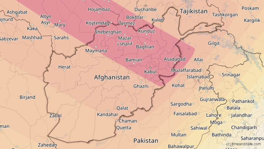 A map of Afghanistan, showing the path of the 11. Jun 2048 Ringförmige Sonnenfinsternis