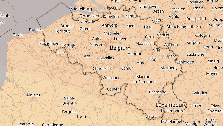 A map of Belgien, showing the path of the 11. Jun 2048 Ringförmige Sonnenfinsternis