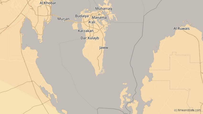 A map of Bahrain, showing the path of the 11. Jun 2048 Ringförmige Sonnenfinsternis