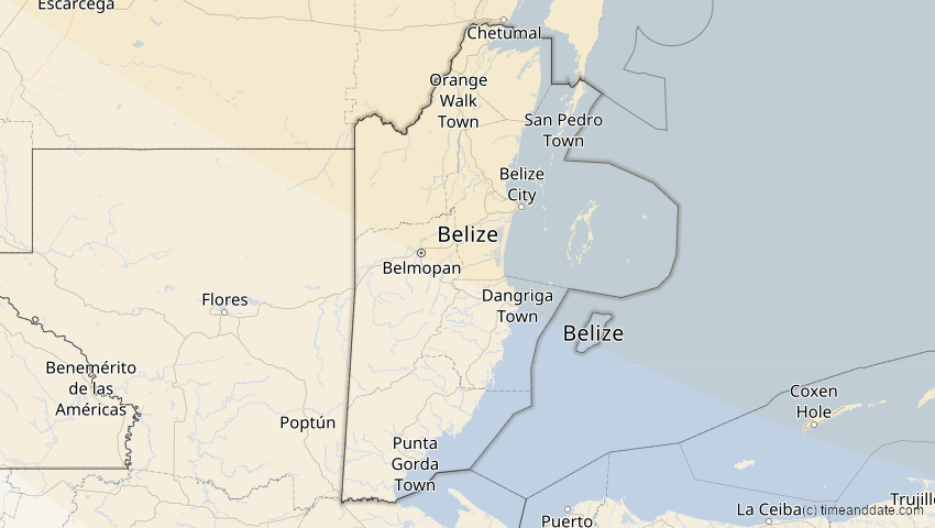 A map of Belize, showing the path of the 11. Jun 2048 Ringförmige Sonnenfinsternis