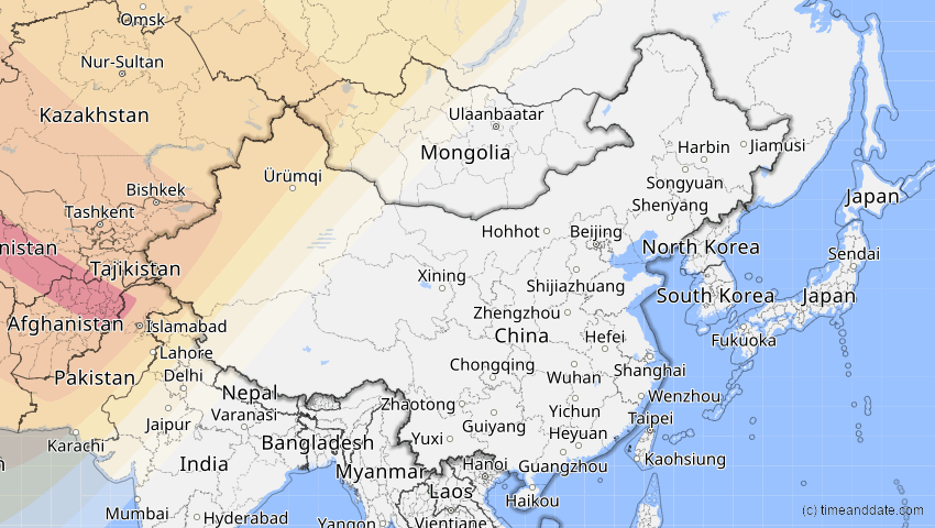 A map of China, showing the path of the 11. Jun 2048 Ringförmige Sonnenfinsternis