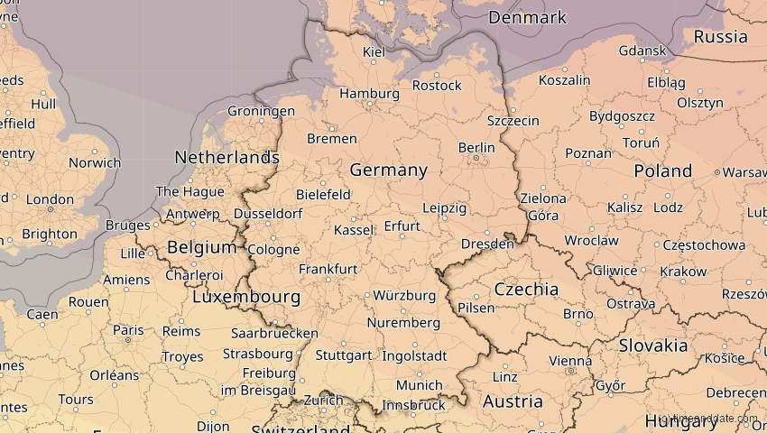 A map of Deutschland, showing the path of the 11. Jun 2048 Ringförmige Sonnenfinsternis