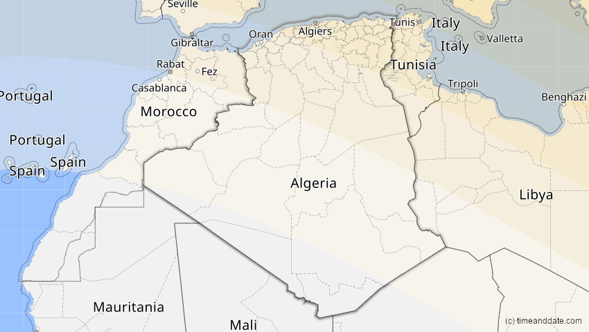 A map of Algerien, showing the path of the 11. Jun 2048 Ringförmige Sonnenfinsternis