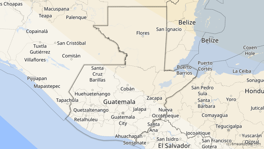A map of Guatemala, showing the path of the 11. Jun 2048 Ringförmige Sonnenfinsternis