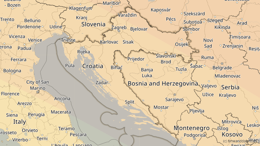 A map of Kroatien, showing the path of the 11. Jun 2048 Ringförmige Sonnenfinsternis