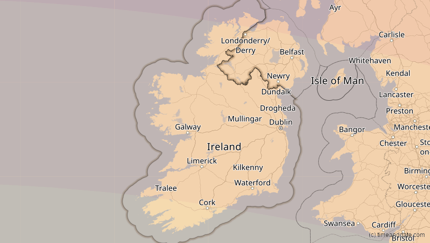 A map of Irland, showing the path of the 11. Jun 2048 Ringförmige Sonnenfinsternis