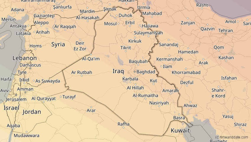 A map of Irak, showing the path of the 11. Jun 2048 Ringförmige Sonnenfinsternis