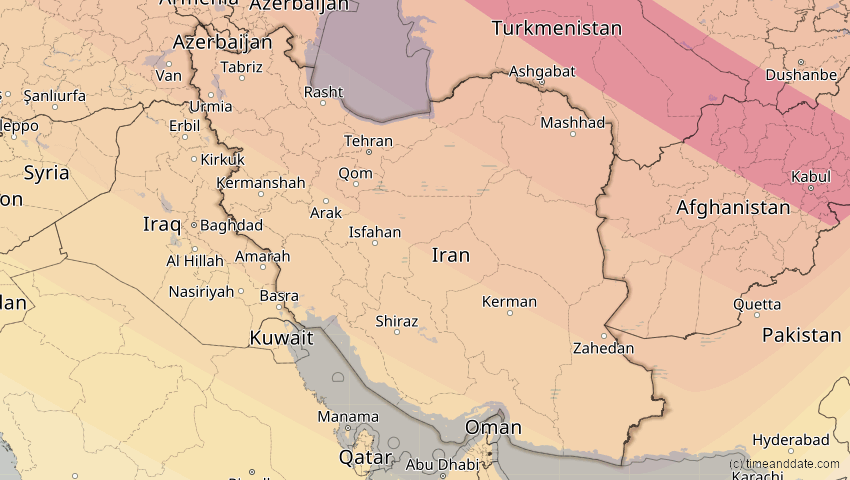 A map of Iran, showing the path of the 11. Jun 2048 Ringförmige Sonnenfinsternis